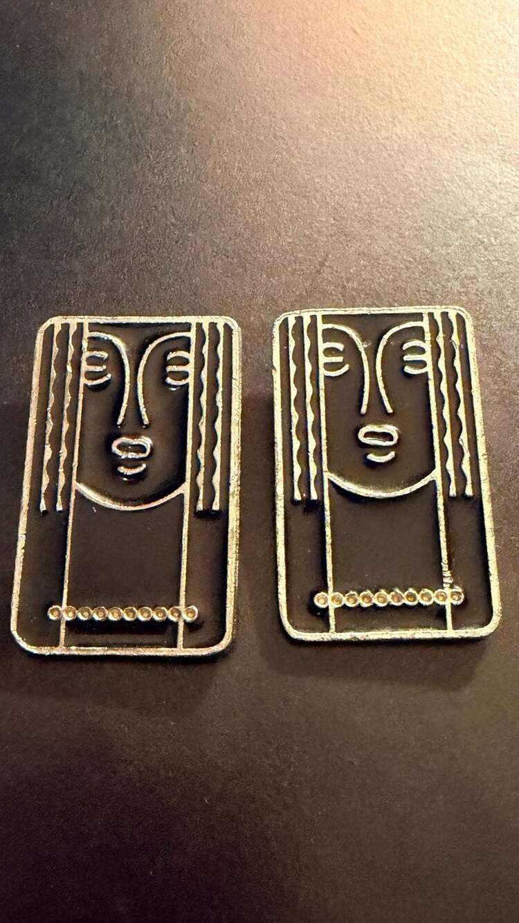 (2) Vintage 1975 Charles of the Ritz Art Deco Lady Face Brooch/Pendant